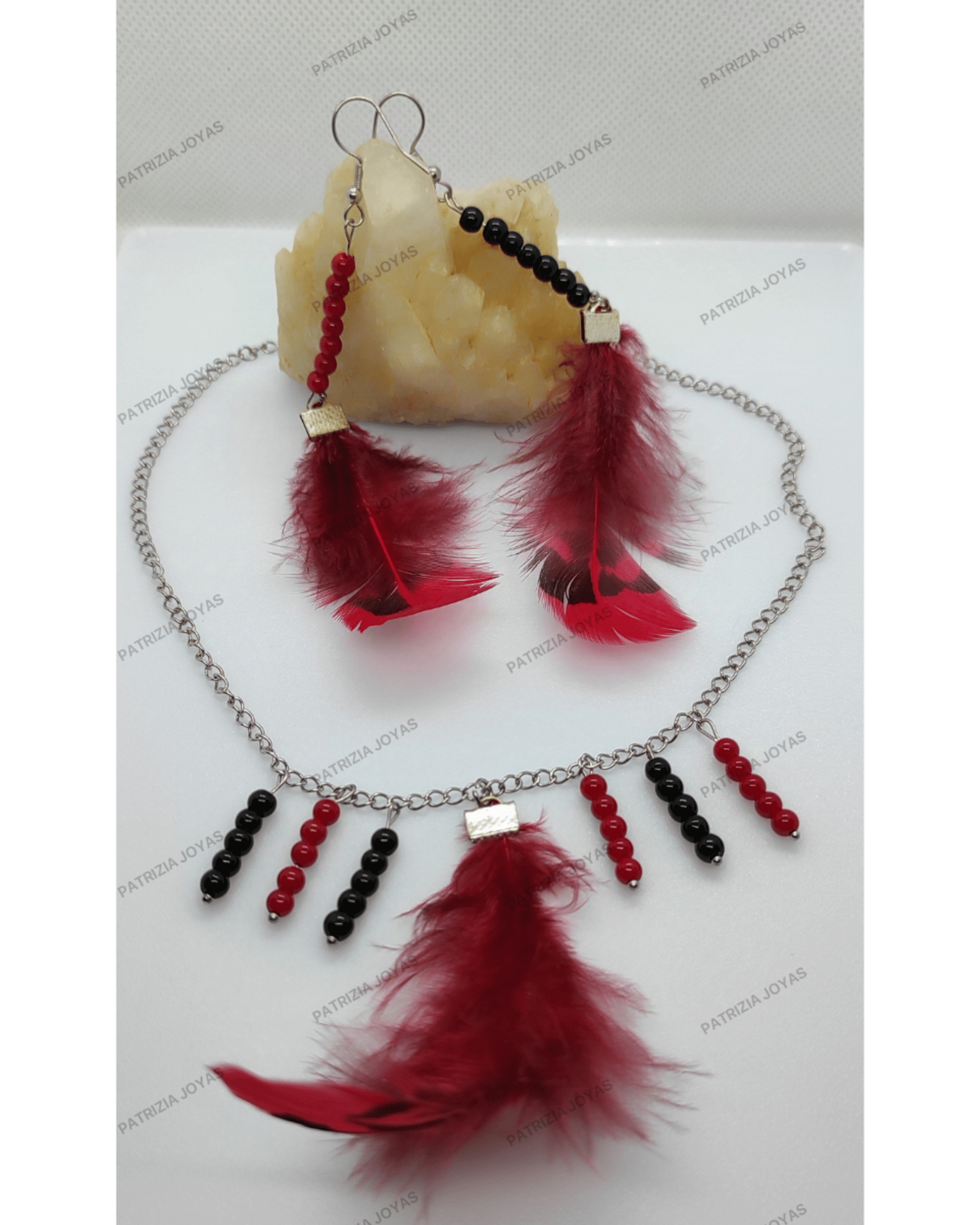 Cornalina y ónix negro con pluma - 2